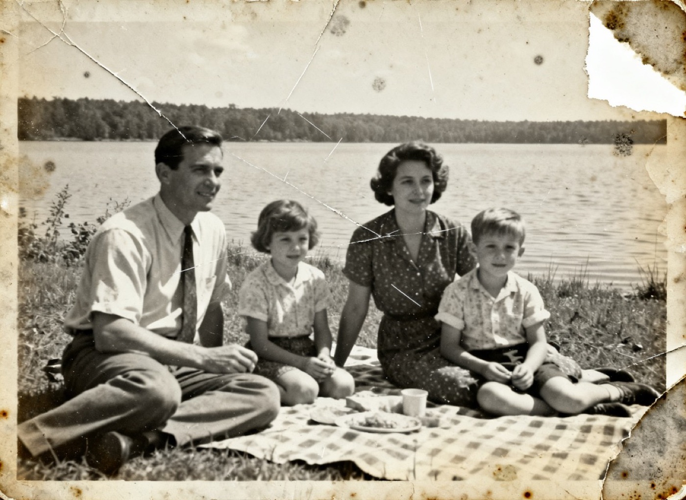 An old photo seen on a phone screen